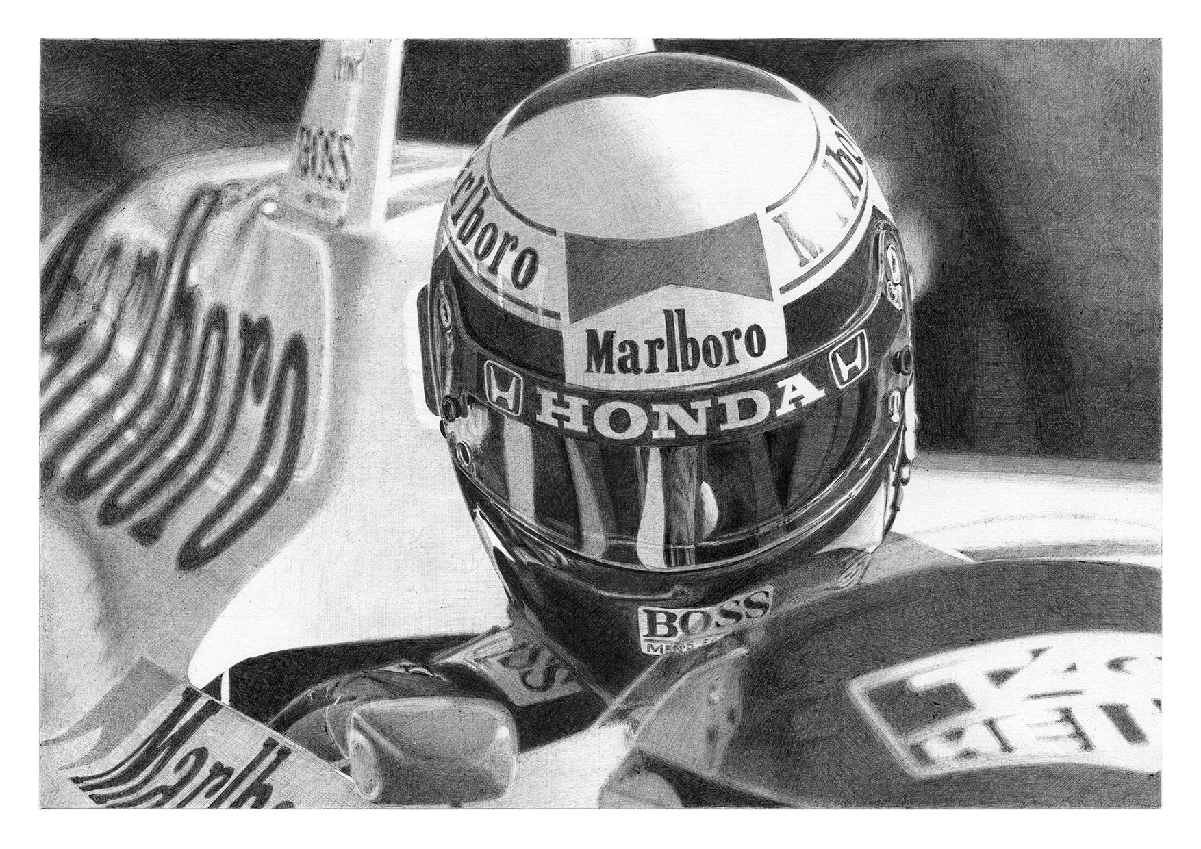 Alain Prost - 1988 - noir et blanc