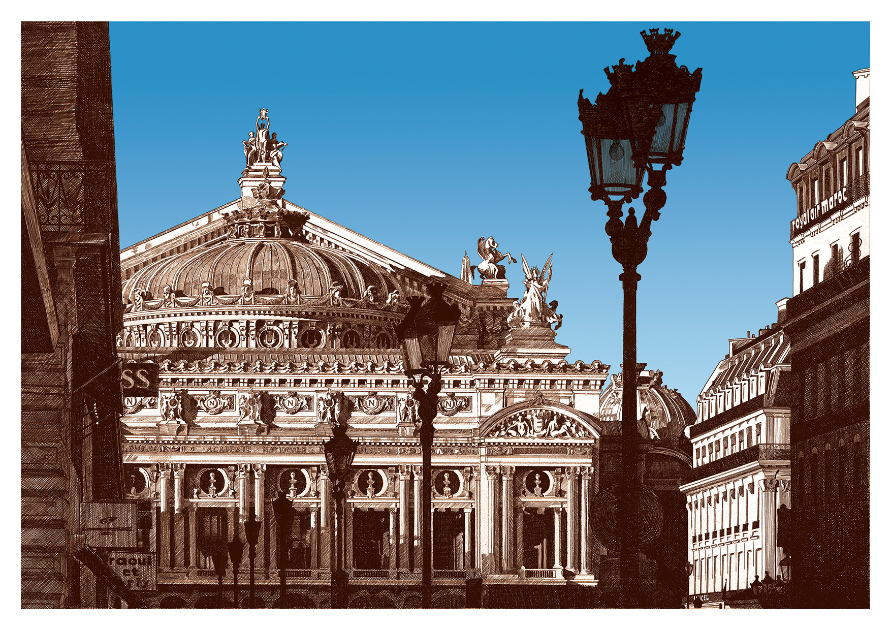 L'Opéra Garnier à Paris - sépia ciel bleu